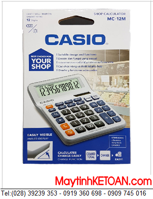 Casio MC-12M, Máy tính tiền để bàn Casio MC-12M loại 12 số DIgits và có Màn hình chỉnh gập Lên-Xuống được|
